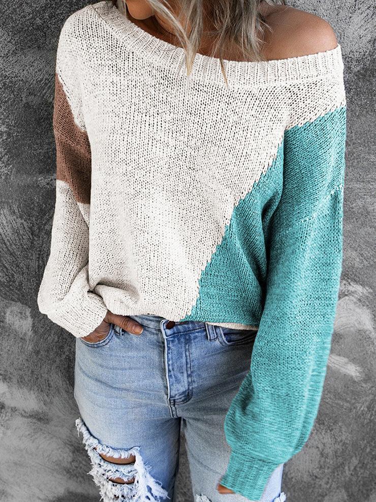 Women's Sweater Irregular Color Matching Off-Shoulder Sweater - LuckyFash™