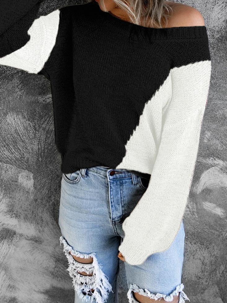 Women's Sweater Irregular Color Matching Off-Shoulder Sweater - LuckyFash™