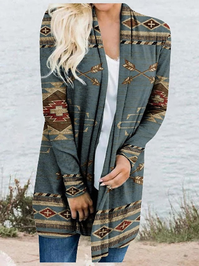 2023 New Women's Knitted Cardigan Casual Ethnic Wind Printed Knitted Medium-Length Cardigan Jacket - LuckyFash™