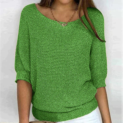 Solid Color Round Neck Sweater Purple