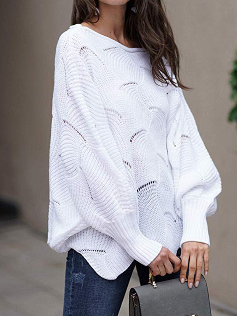 Fashion Loose Wave Bat Sleeve Sweater black