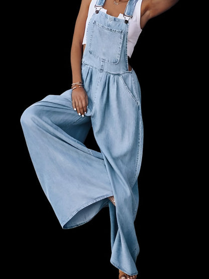 Women’s Popular Side Pocket Sleeveless Casual Denim Overalls