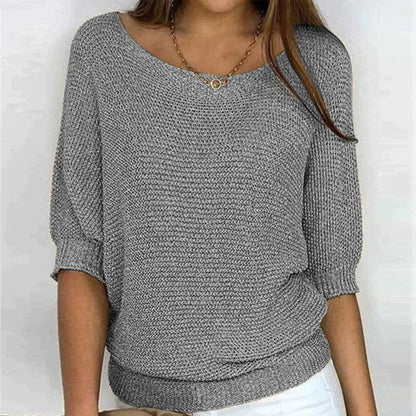 Solid Color Round Neck Sweater Khaki