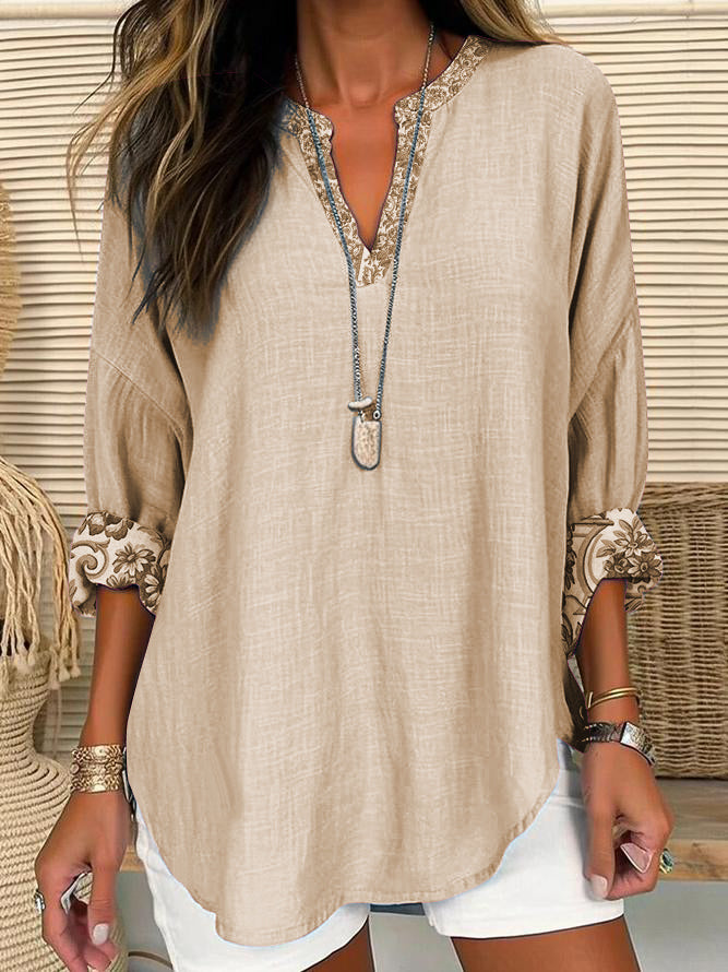 Sienna® | Damen V-Ausschnitt Lässiges bedrucktes Langarm-Shirt