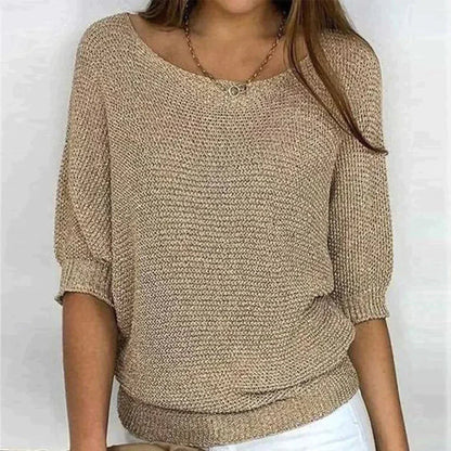 Solid Color Round Neck Sweater Yellow