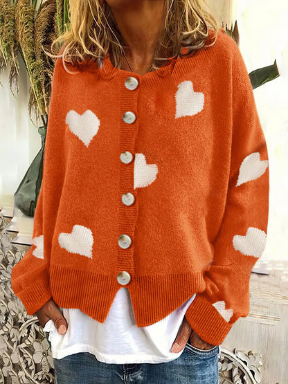 Knit Single-Breasted Heart Cardigan Sweater -Bishop cc3SWE2109181183ORAS Orange / 2 (S)