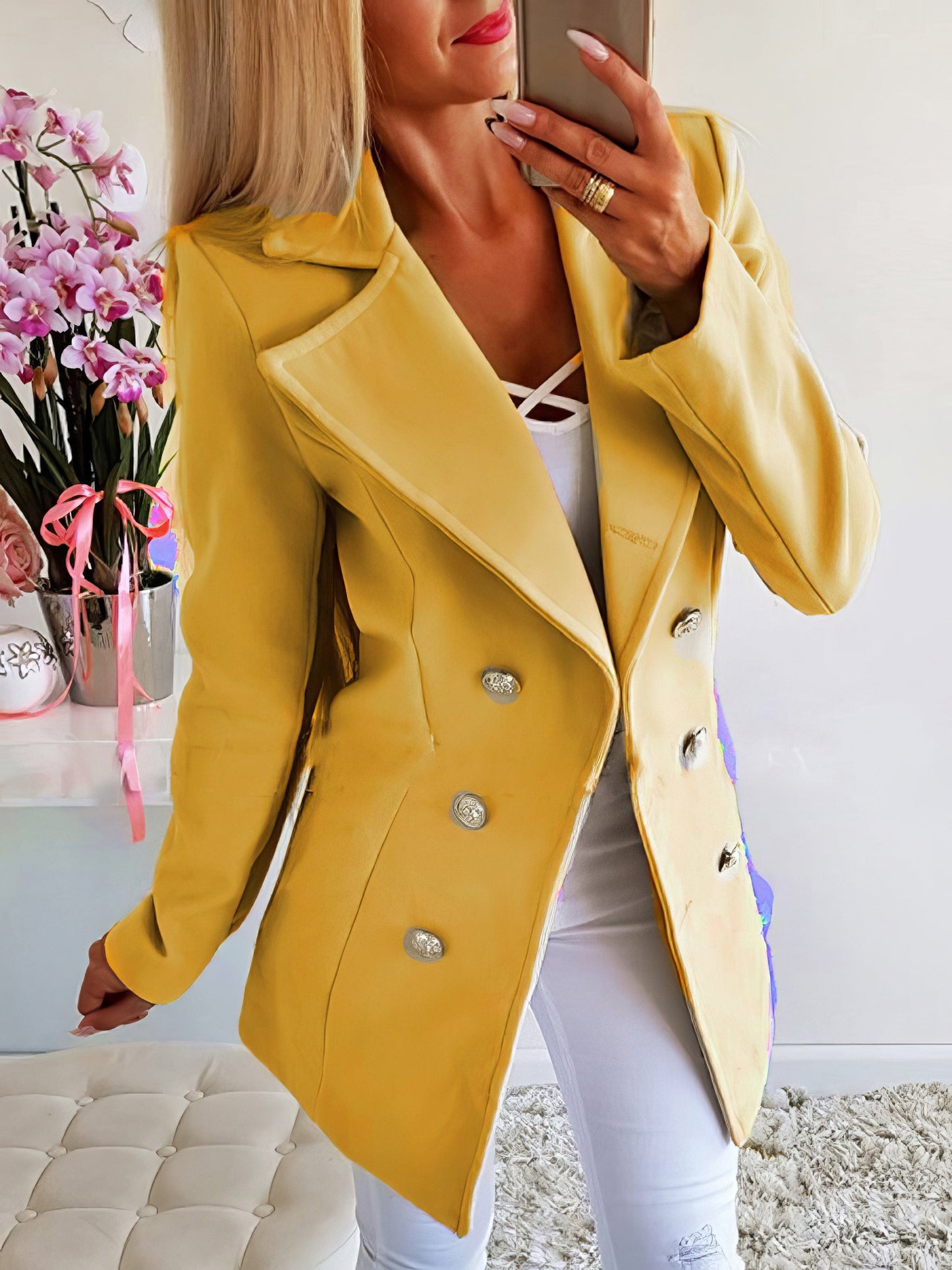 Coats - Lapel Double-Breasted Woolen Coat - MsDressly