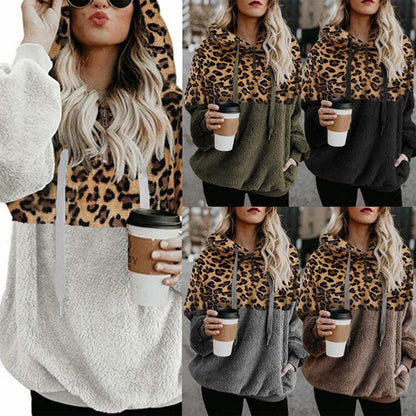 Leopard Print Hooded Sweater Loose Fall Winter Women Clothes - Trendha