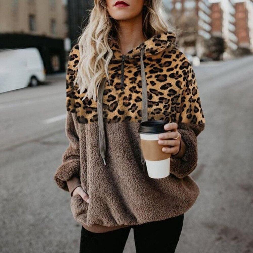 Leopard Print Hooded Sweater Loose Fall Winter Women Clothes - Trendha