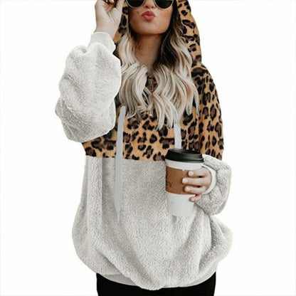 Leopard Print Hooded Sweater Loose Fall Winter Women Clothes - Trendha