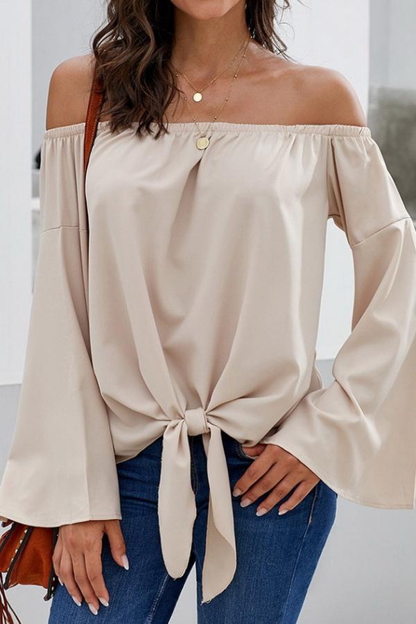 Loose Off-the-shoulder Trumpet Sleeve Shirt - Pavacat