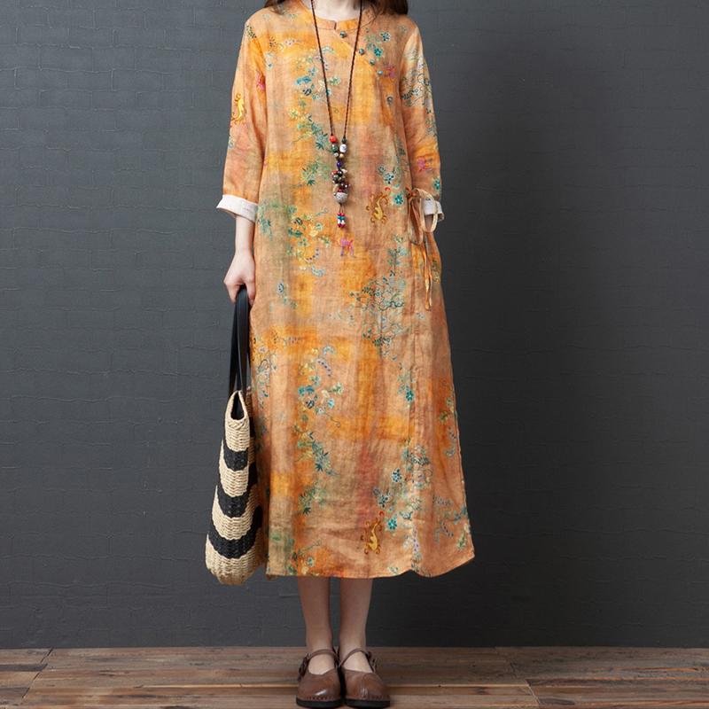 Loose Plus Size Printed Cotton And Linen Dress