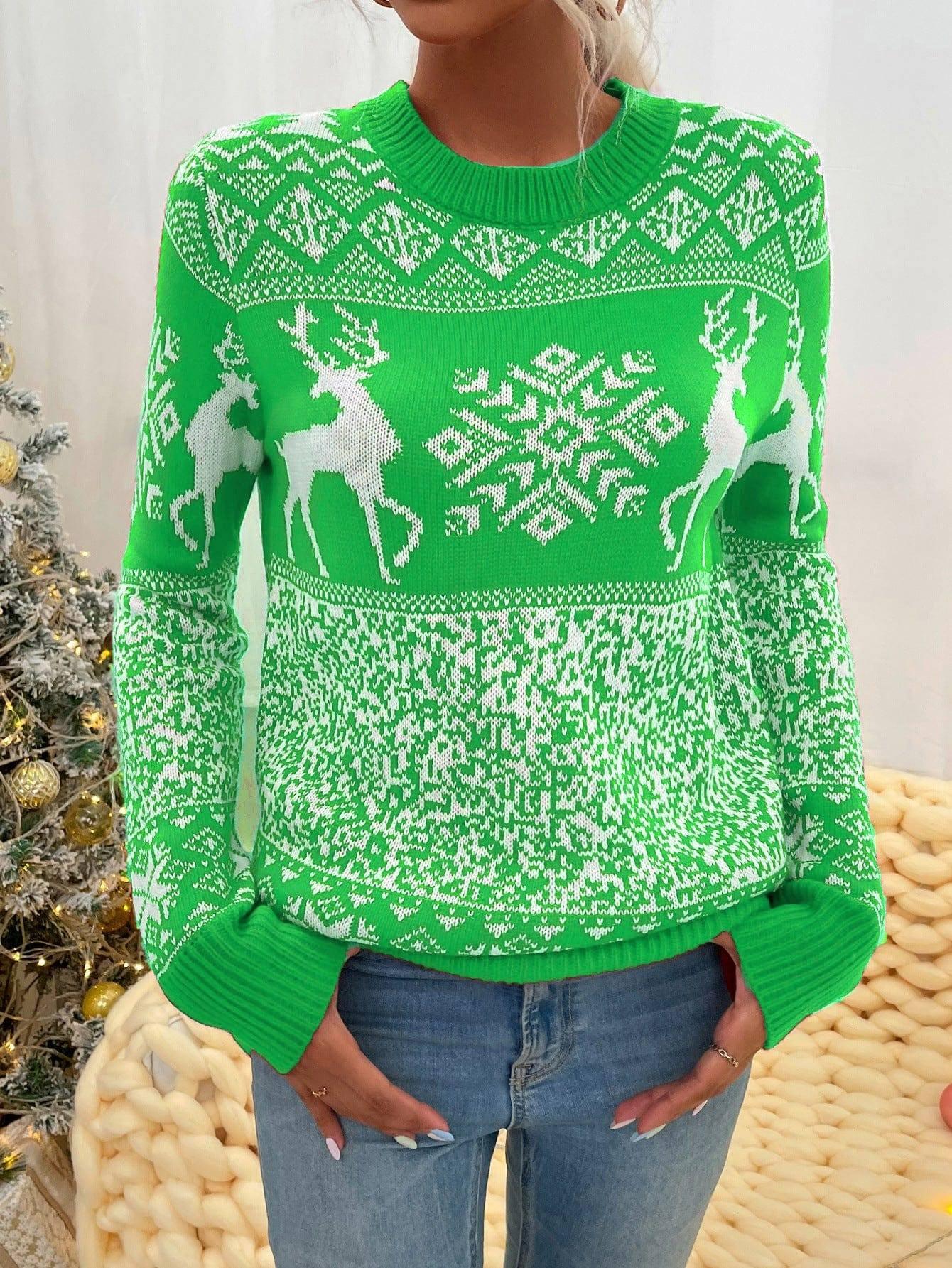 Christmas Woolen Round Neck Long-sleeved Sweater Women's-5