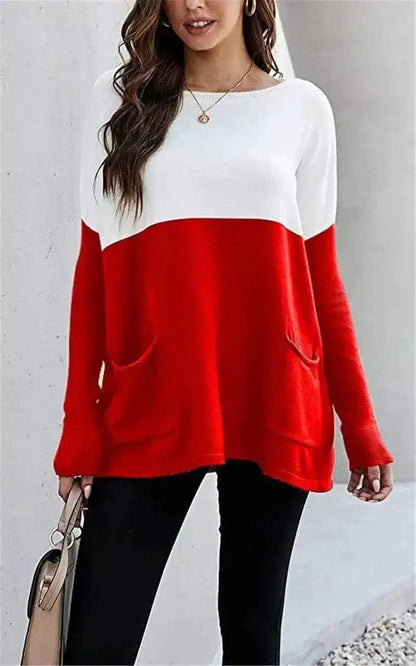 LOVEMI - Lovemi - Loose Knit Long Sleeve Sweater Color Blocking