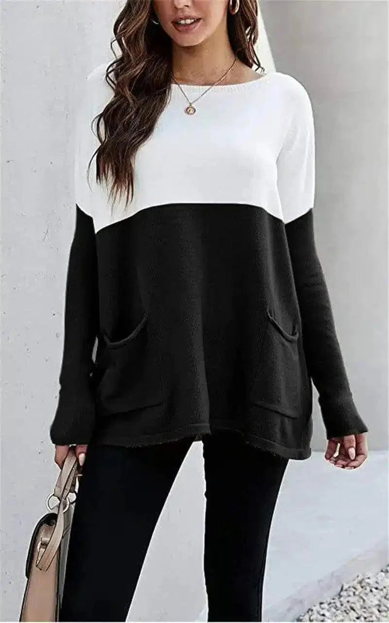 LOVEMI - Lovemi - Loose Knit Long Sleeve Sweater Color Blocking