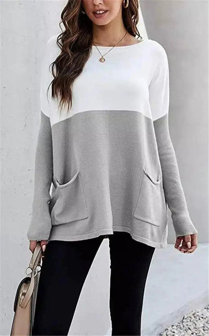 LOVEMI - Lovemi - Loose Knit Long Sleeve Sweater Color Blocking