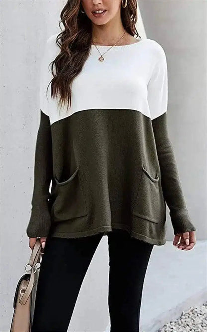 LOVEMI - Lovemi - Loose Knit Long Sleeve Sweater Color Blocking