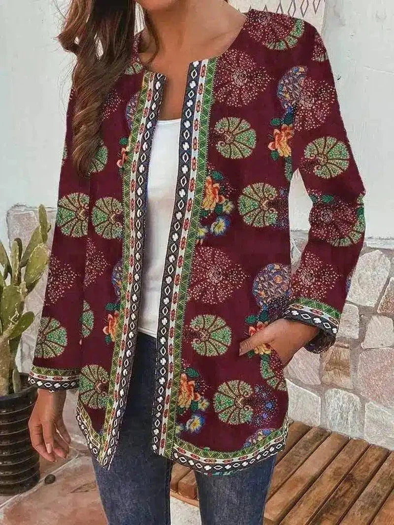 LOVEMI - Lovemi - Retro cotton and linen print loose long sleeve