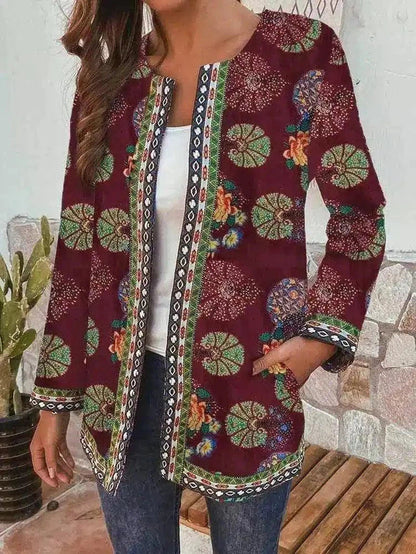 LOVEMI - Lovemi - Retro cotton and linen print loose long sleeve