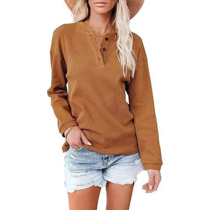 LOVEMI - Lovemi - Top Solid Color V-Neck Long-Sleeved T-Shirt Polo