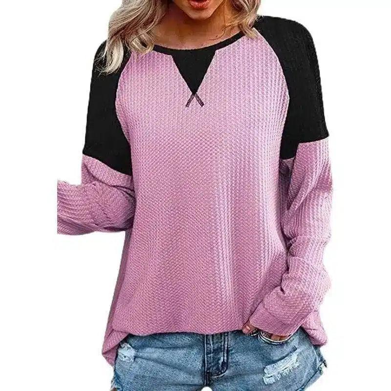 LOVEMI - Lovemi - Waffle Stitching Long-sleeved Round Neck T-shirt