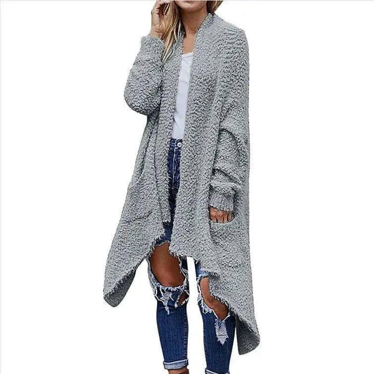 Mid Length Cardigan Thick Plush Women's Solid Color Long-6