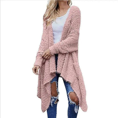 Mid Length Cardigan Thick Plush Women's Solid Color Long-9