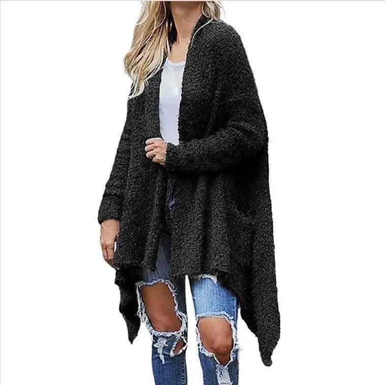 Mid Length Cardigan Thick Plush Women's Solid Color Long-7