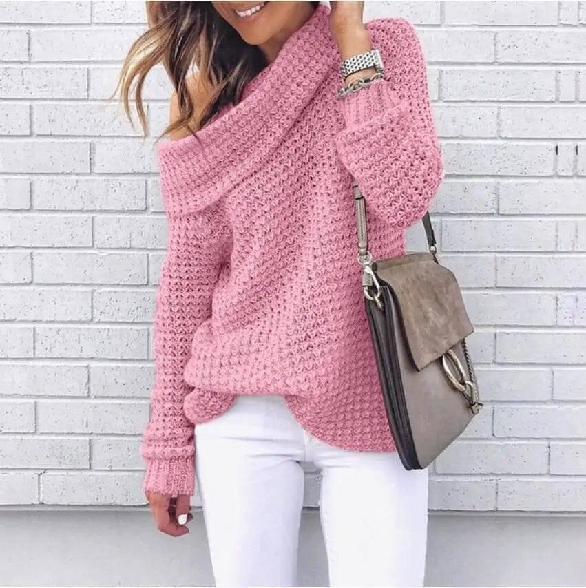 Sweater solid color turtleneck sweater-Leather Pink-4