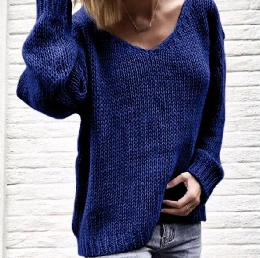 V-neck sweater loose sweater-Dark Grey-2