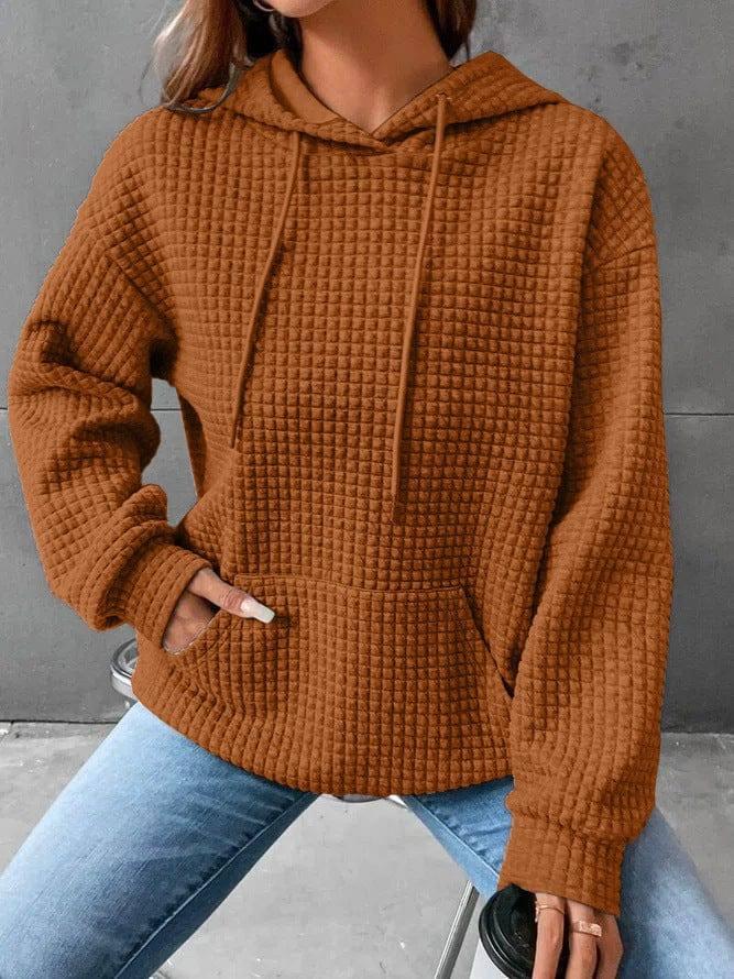 Women's Loose Casual Solid Color Long-sleeved Sweater-Red-10