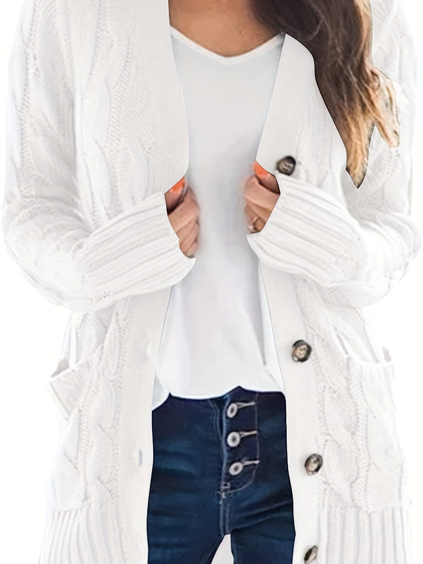 Cozy Cable Knit Button-Front Long Sleeve Cardigan