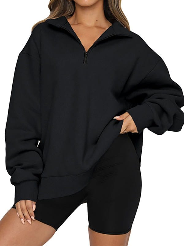 Half Zipper Solid Color Pullover Hoodie HOO2212061440BLAS Black / 2 (S)