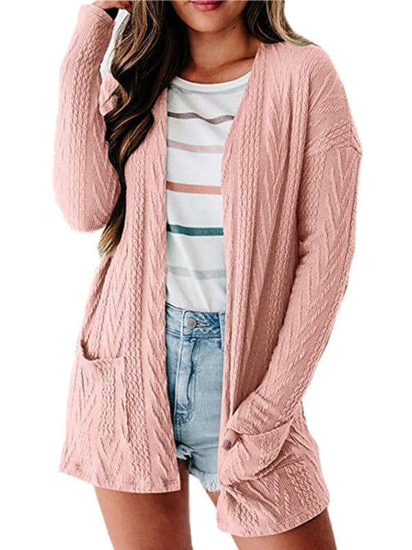 Cardigans - Solid Loose Knitted Long Sleeve Sweater Cardigan - MsDressly