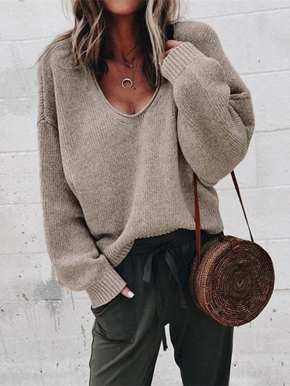 Women's Pullover Sweater Jumper Knitted Solid Color Stylish Basic Casual Long Sleeve Regular Fit Sweater Cardigans V MS2311534261S Black / S