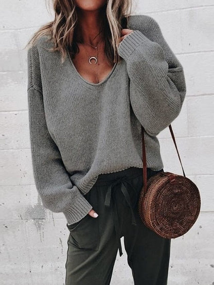 Women's Pullover Sweater Jumper Knitted Solid Color Stylish Basic Casual Long Sleeve Regular Fit Sweater Cardigans V