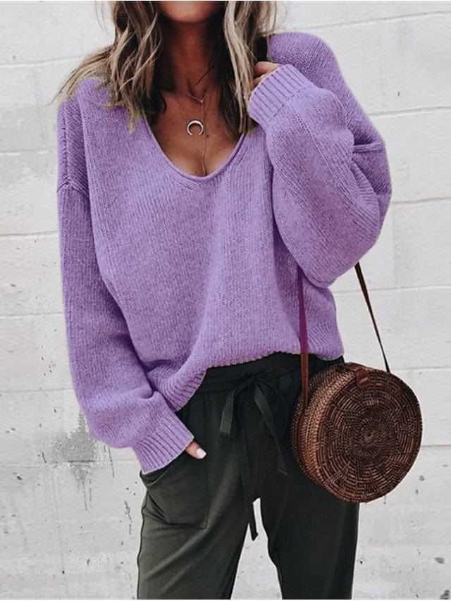 Women's Pullover Sweater Jumper Knitted Solid Color Stylish Basic Casual Long Sleeve Regular Fit Sweater Cardigans V