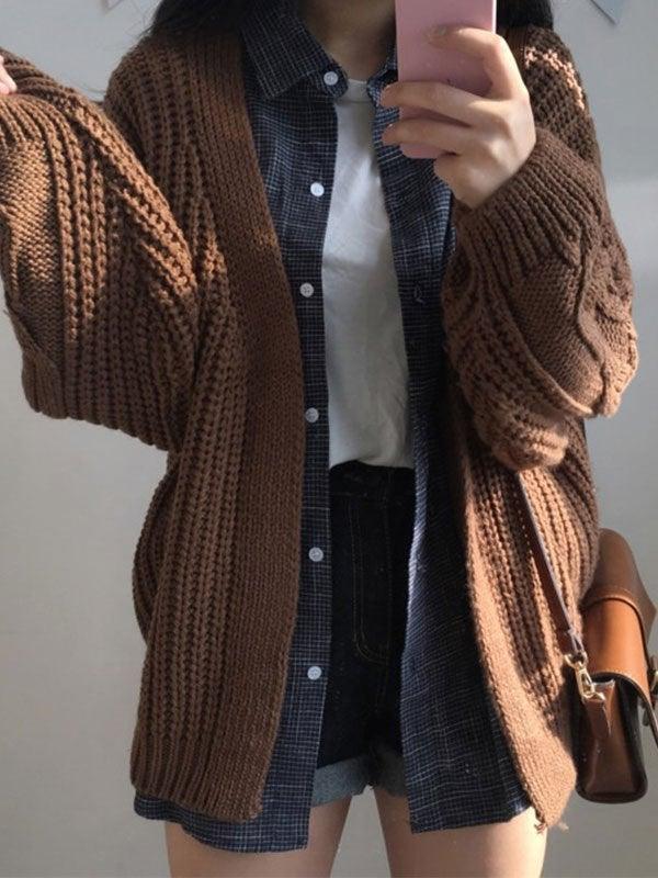 Open Front Cable Knit Cardigan - AnotherChill