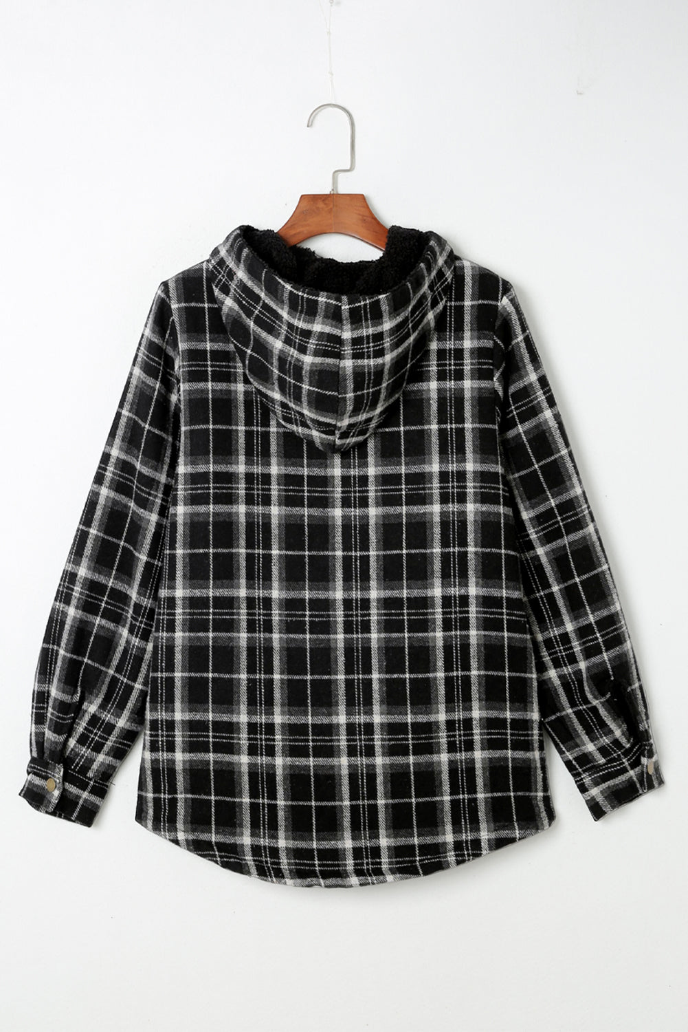 Plaid Pattern Sherpa Lined Hooded Shacket - Jackets - Sunny Angela