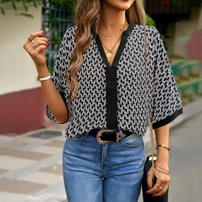 Printed Short Sleeve blouse - MODE BY OH