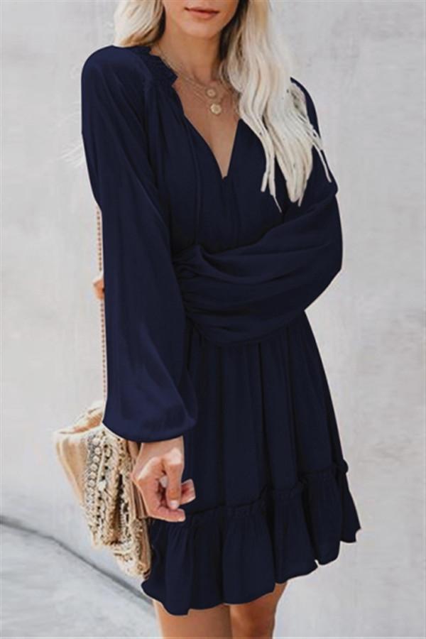 Pure Colour V Neck Loose Dress - Pavacat