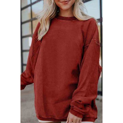 Ribbed Round Neck Drop Shoulder Sweatshirt