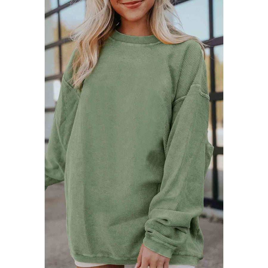 Ribbed Round Neck Drop Shoulder Sweatshirt