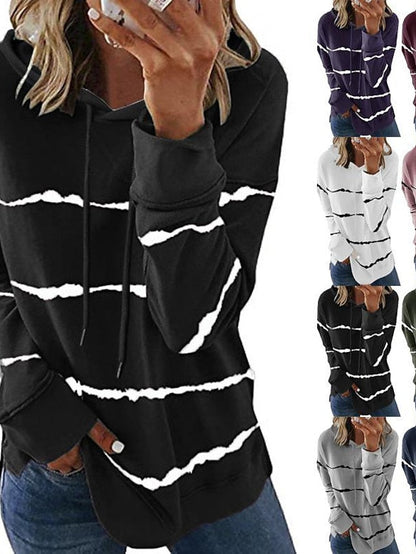 autumn and winter    popular loose long-sleeved tie-dye printed striped hooded sweater for Women - LuckyFash™