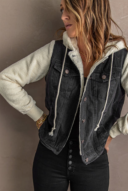 Sherpa Denim Splicing Buttoned Jacket - Jackets - Sunny Angela