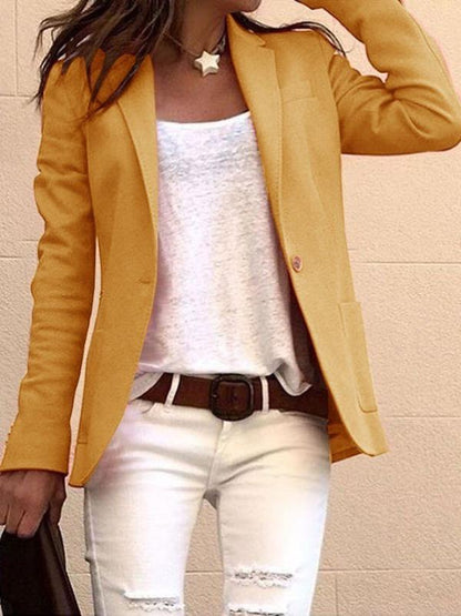 Blazers - Lapel Button Slim Long Sleeve Blazer - MsDressly