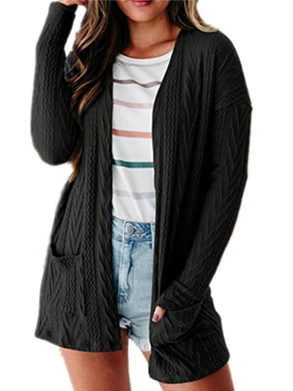 Solid Loose Knitted Long Sleeve Sweater Cardigan