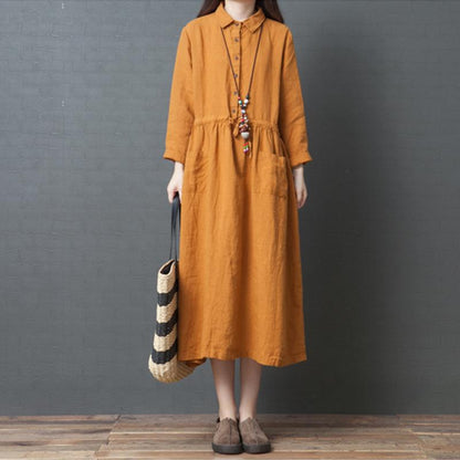 Spring Long Sleeve Cotton Linen Dress