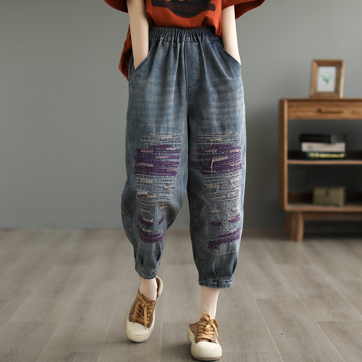 Spring Retro Casual Cotton Embroidery Jeans