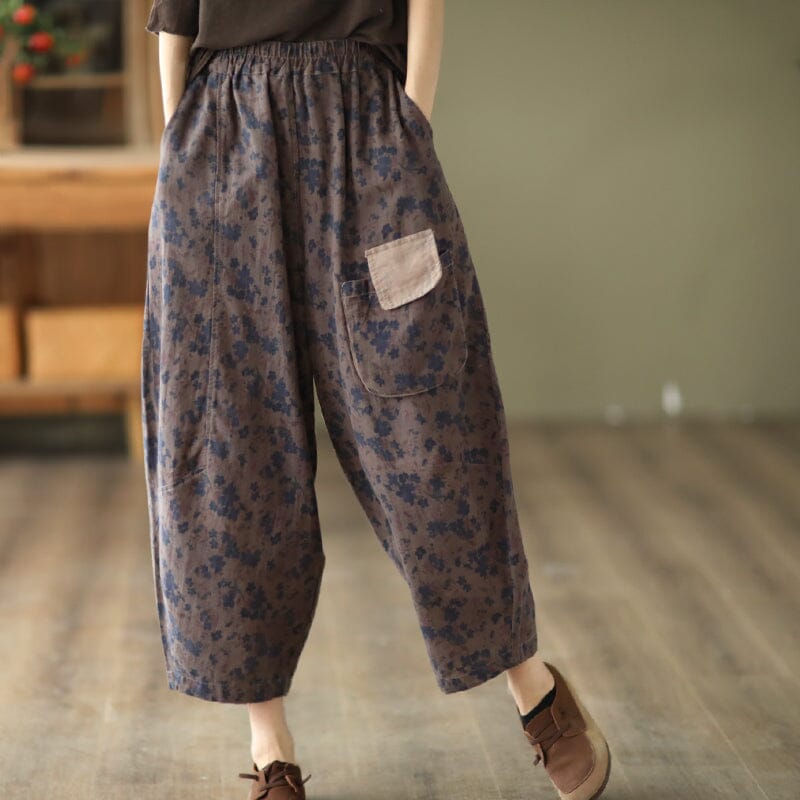 Spring Retro Loose Floral Linen Harem Pants